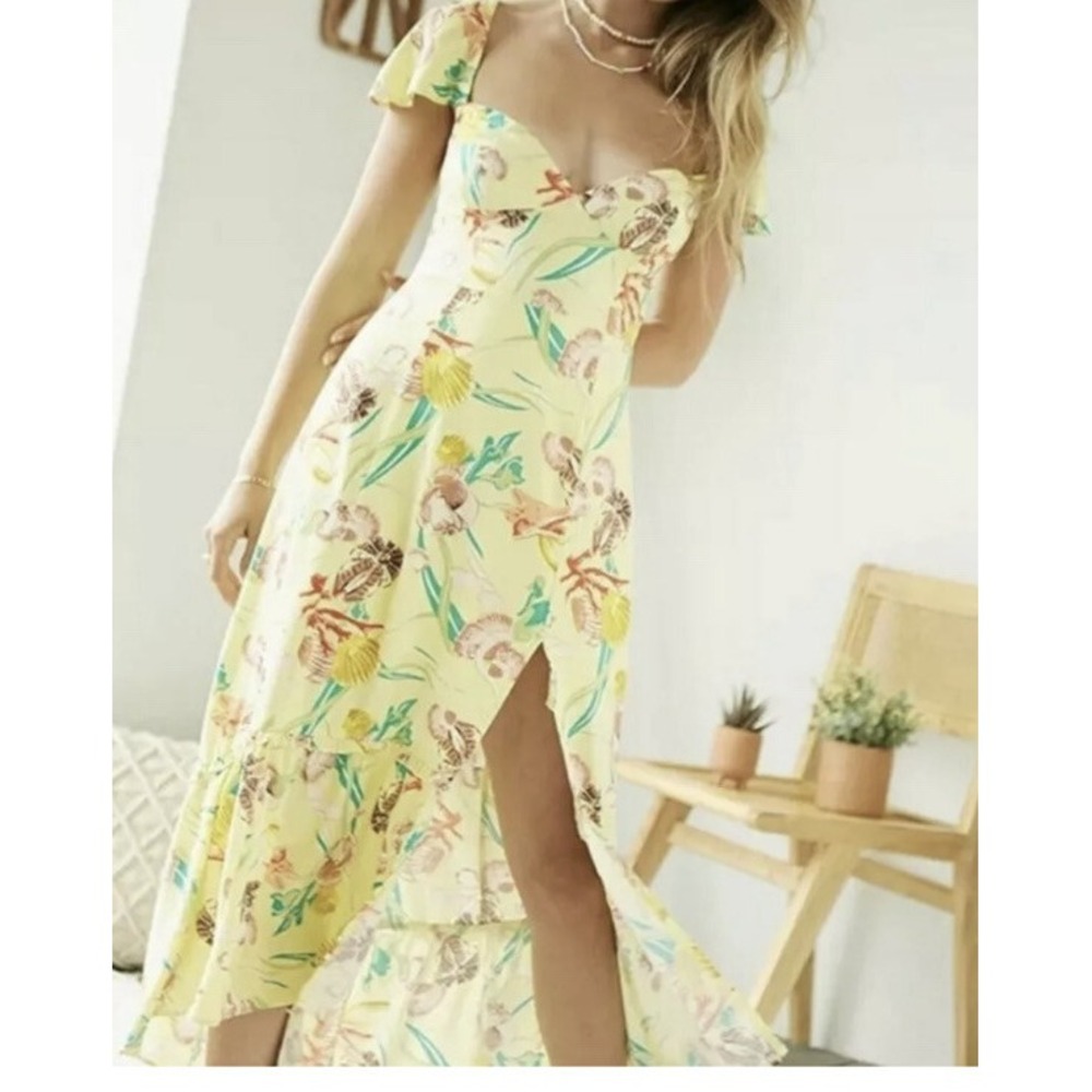 Urban Outfitters Yellow Seashell Siren Corset Lace Up Back Vintage Maxi Dress M